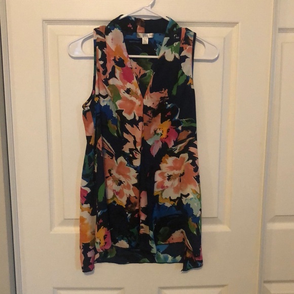 SPENSE Floral V-Neck Flowy Sleeveless Tank Top Petite Small - Picture 1 of 5